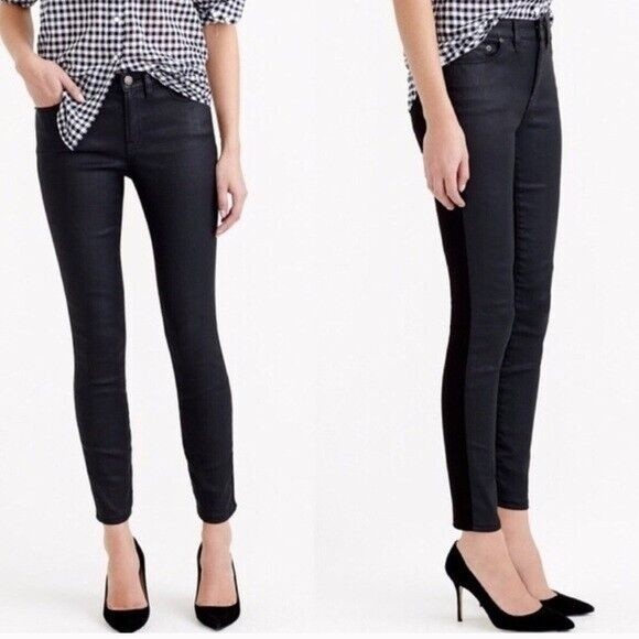 J.Crew Size 28 Toothpick Skinny Ankle Jeans Black Cotton Shiny Front Stretch - Picture 1 of 13